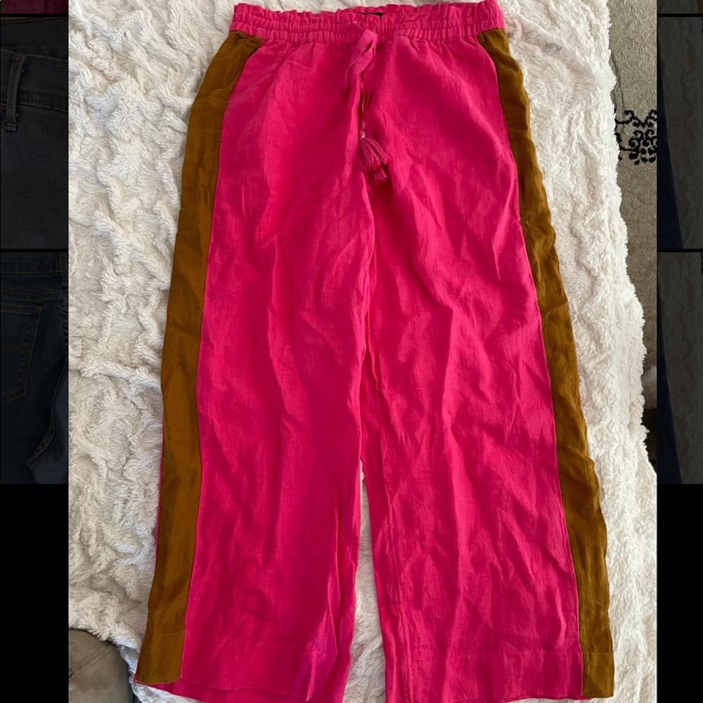 J.Crew Pink color block Linen wide leg pants S
